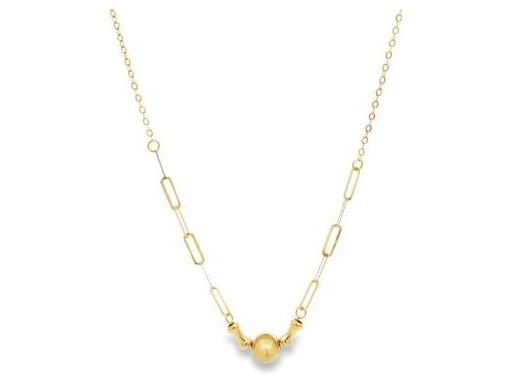18K Yellow Gold Chain Necklace with Paperclip and Cable Links Featuring a Round Polished Bead